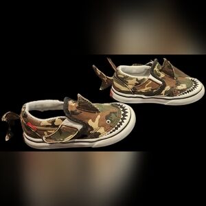 Baby /Toddler Vans Slip-On 'Camo Shark'Camouflage Canvas Skate Shoe Sz 7.5